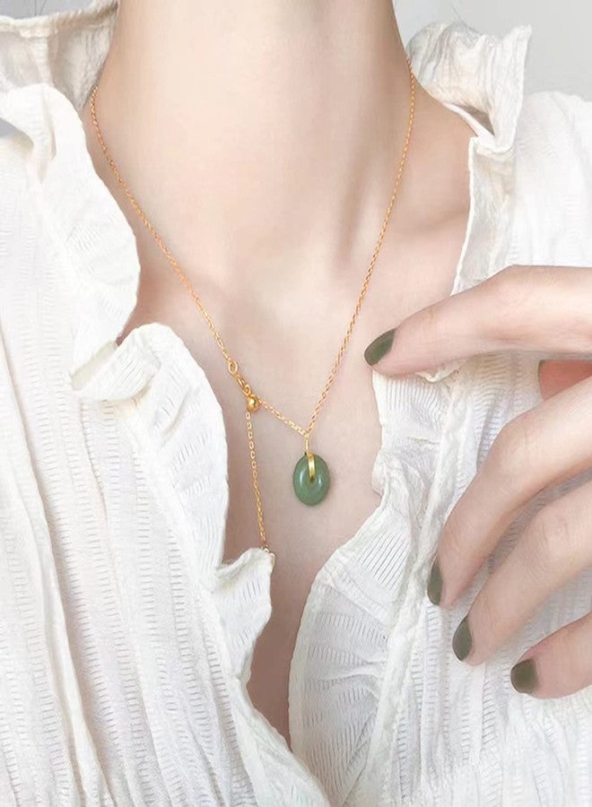 GACEMIU Jade Necklace 925 Sterling Silver 14K Gold Plated Pendant Necklaces for Women Natural Green Hetian Jade Necklace Jewelry Gift for Women - Image 3